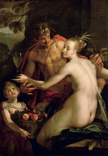 Bacchus, Ceres and Amor., Hans von Aachen